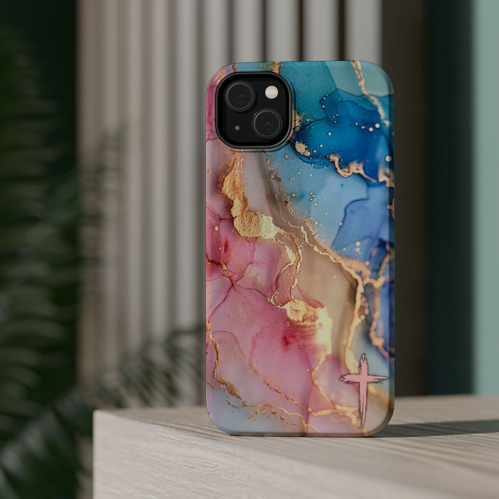 Pink & Blue Marbled MagSafe Phone case