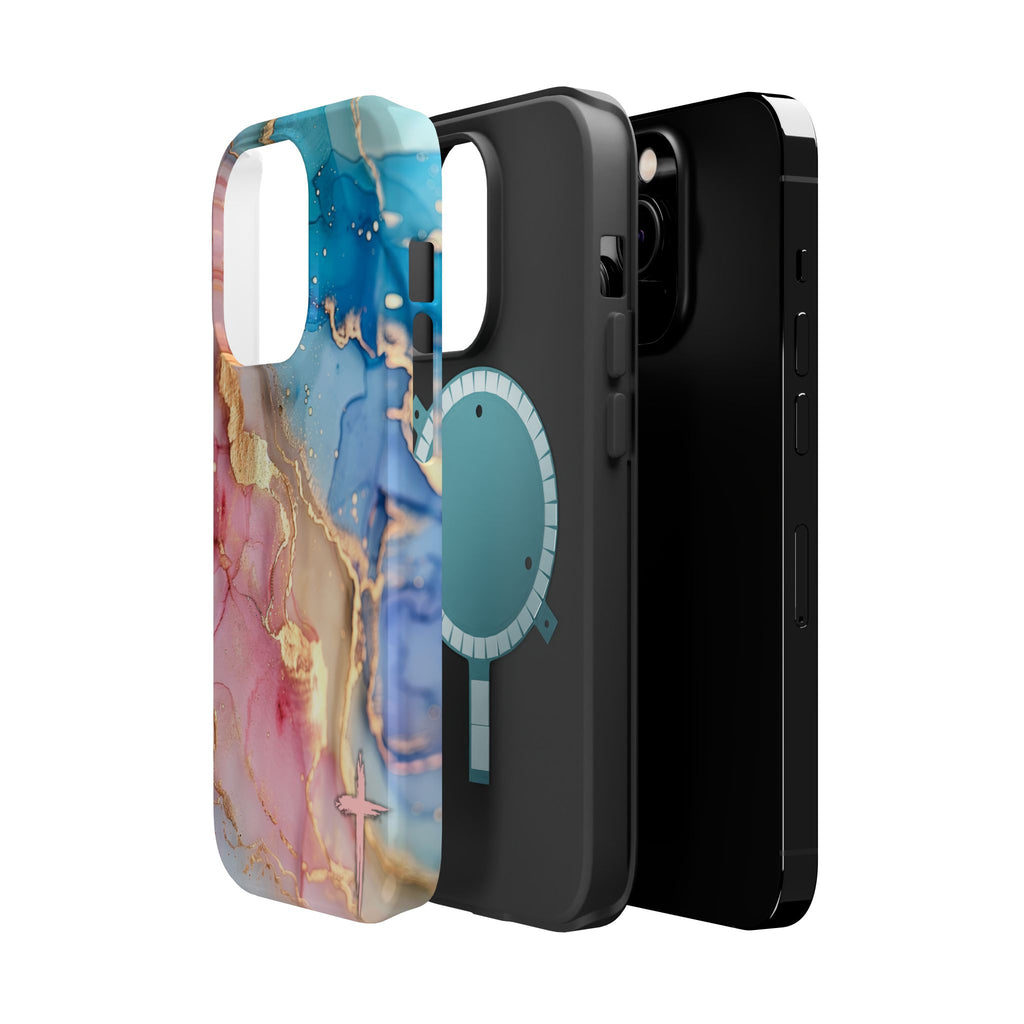 Pink & Blue Marbled MagSafe Phone case