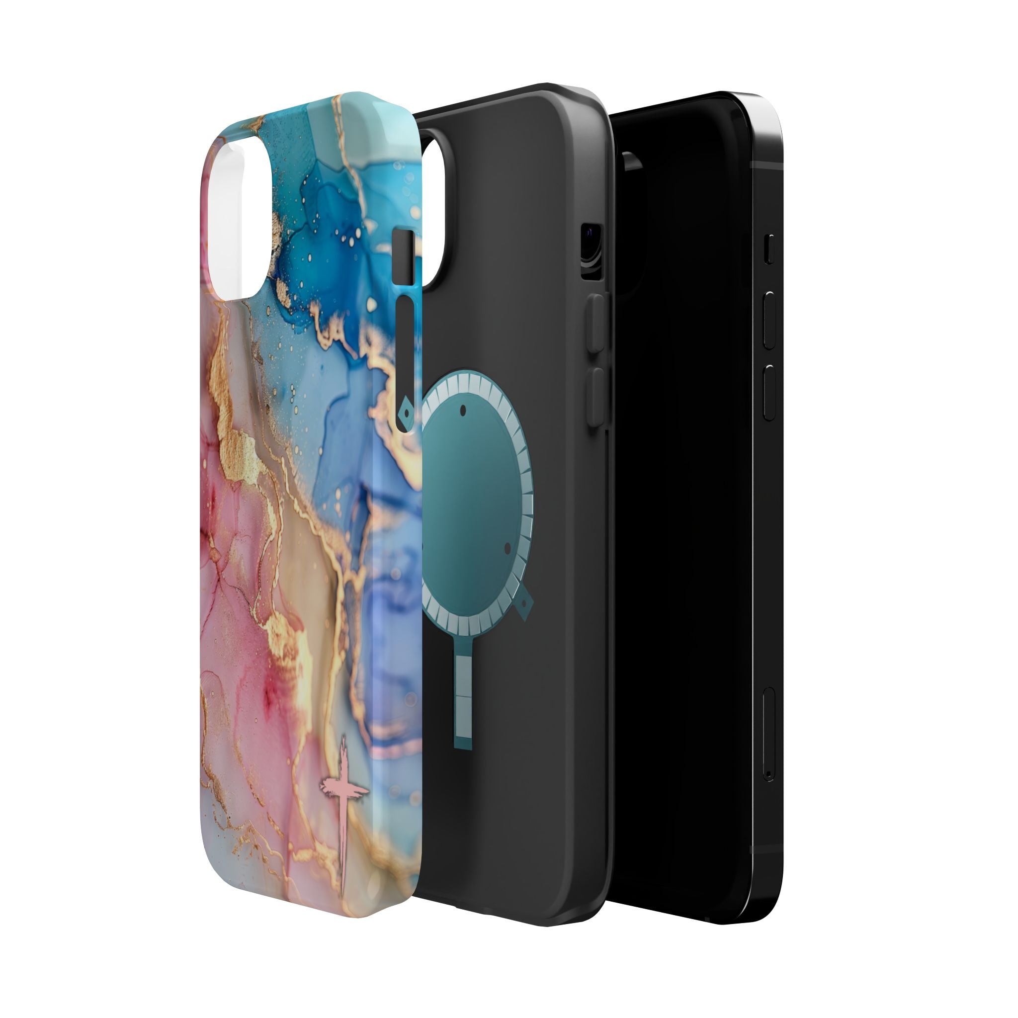Pink & Blue Marbled MagSafe Phone case