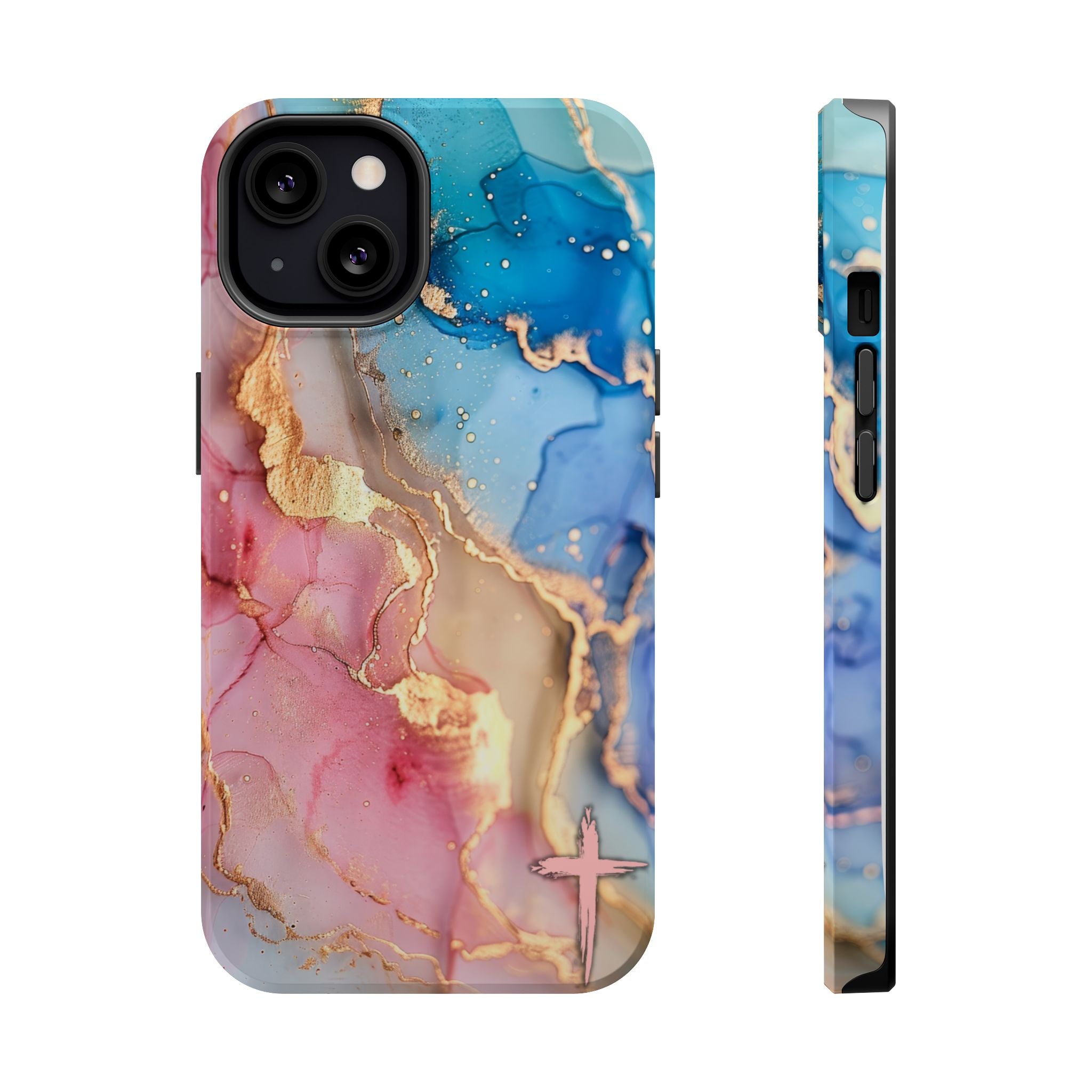 Pink & Blue Marbled MagSafe Phone case