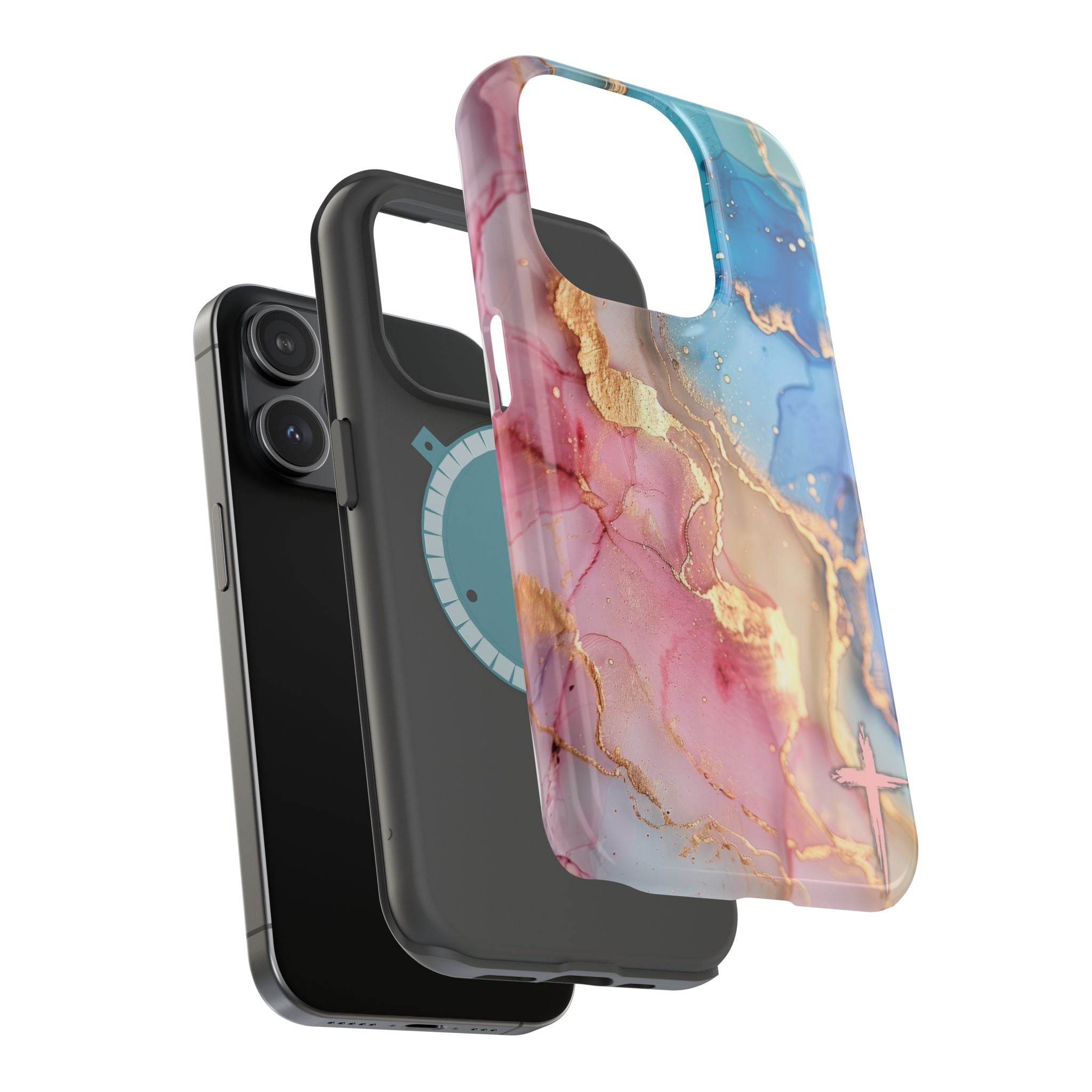 Pink & Blue Marbled MagSafe Phone case