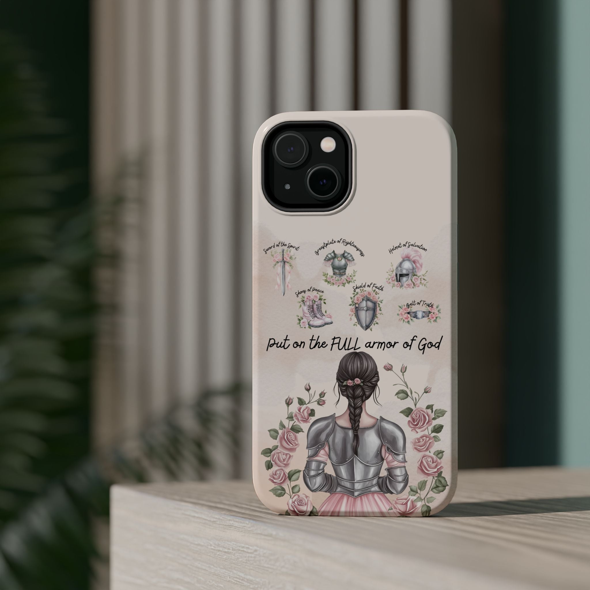 Armor of God Phone Case (dark hair, light skinned woman)