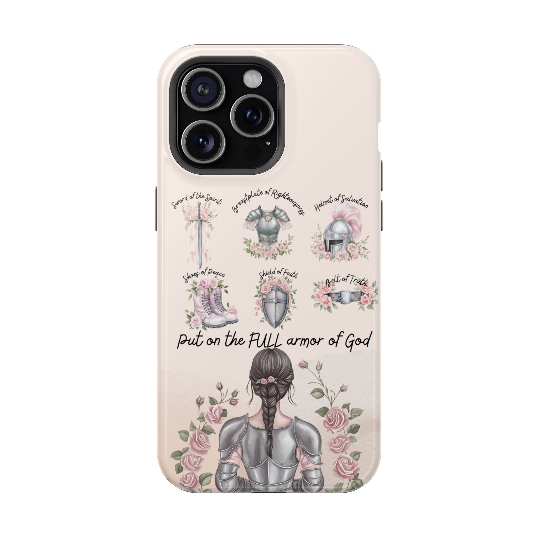 Armor of God Phone Case (dark hair, light skinned woman)
