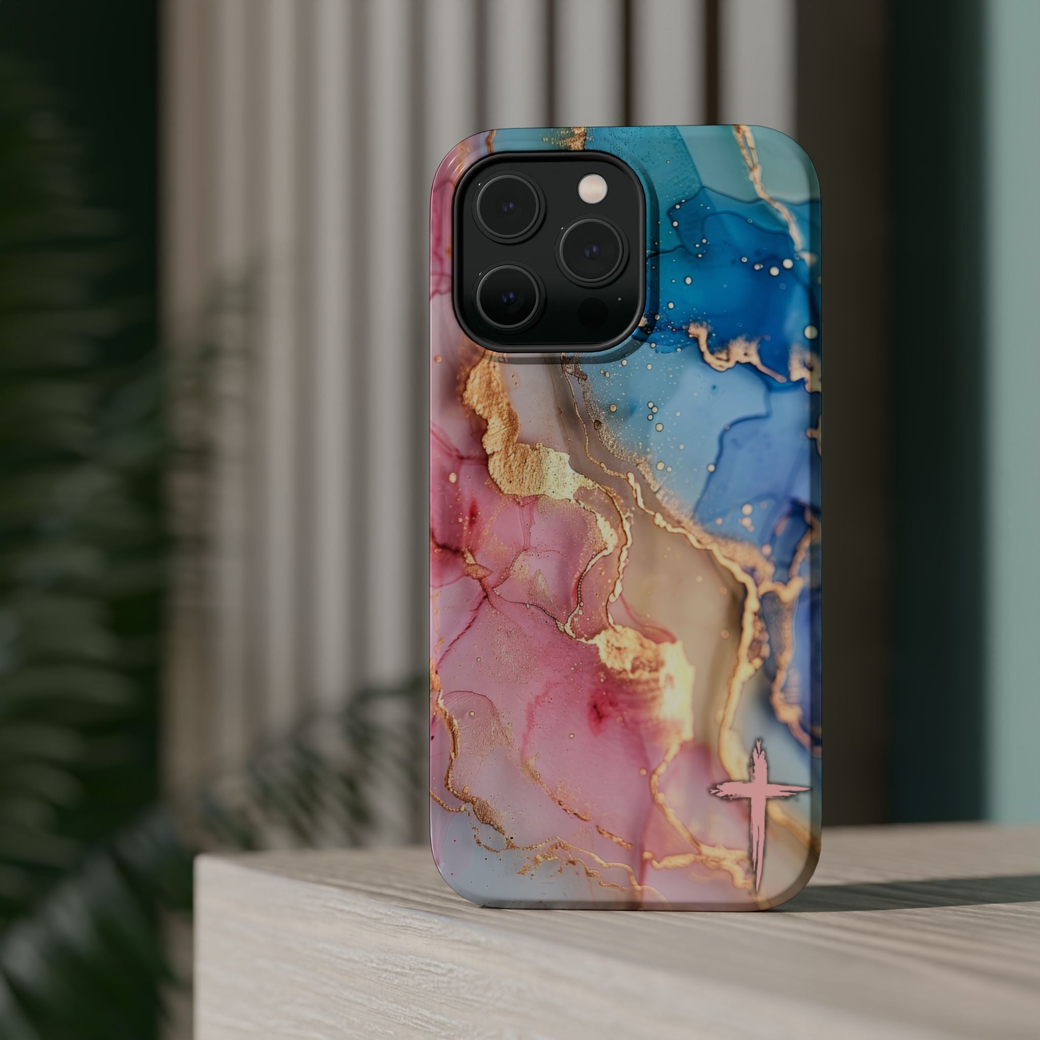 Pink & Blue Marbled MagSafe Phone case