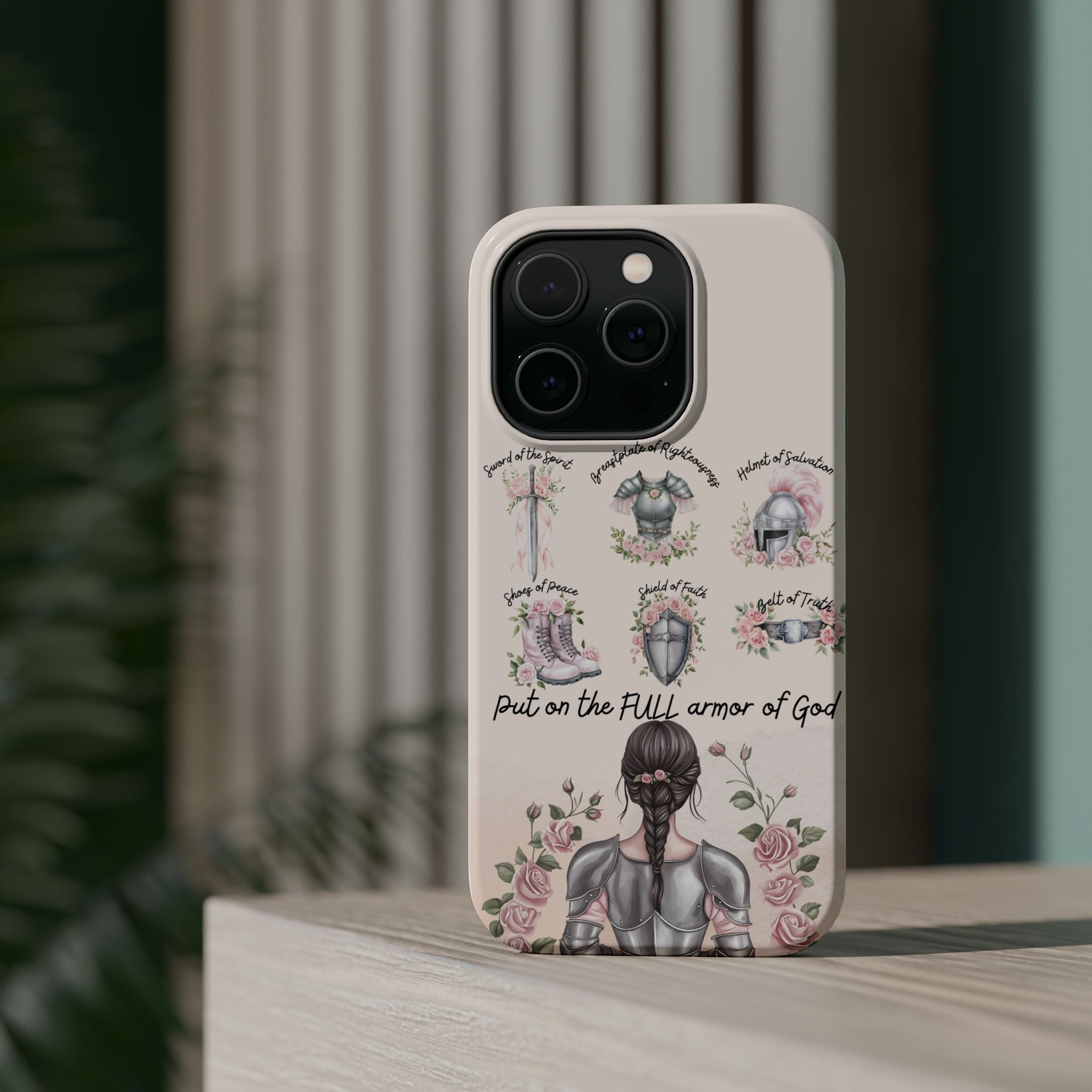 Armor of God Phone Case (dark hair, light skinned woman)
