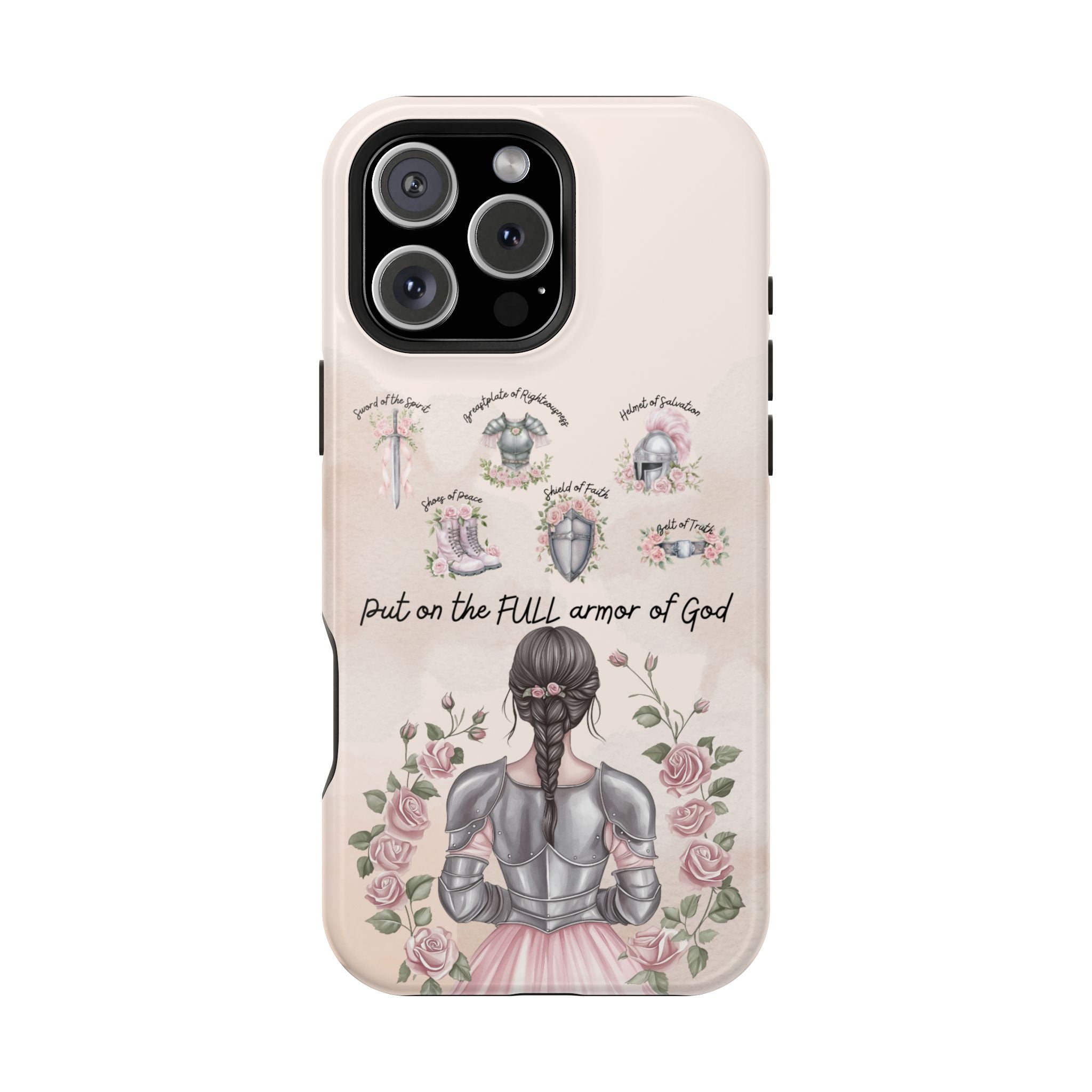 Armor of God Phone Case (dark hair, light skinned woman)