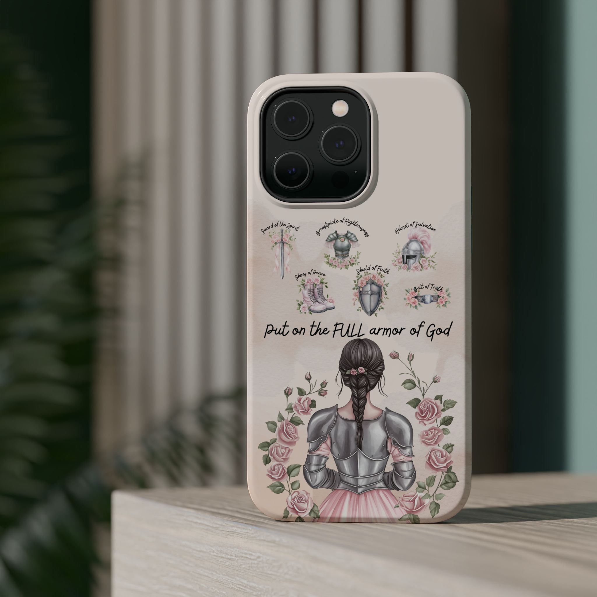 Armor of God Phone Case (dark hair, light skinned woman)