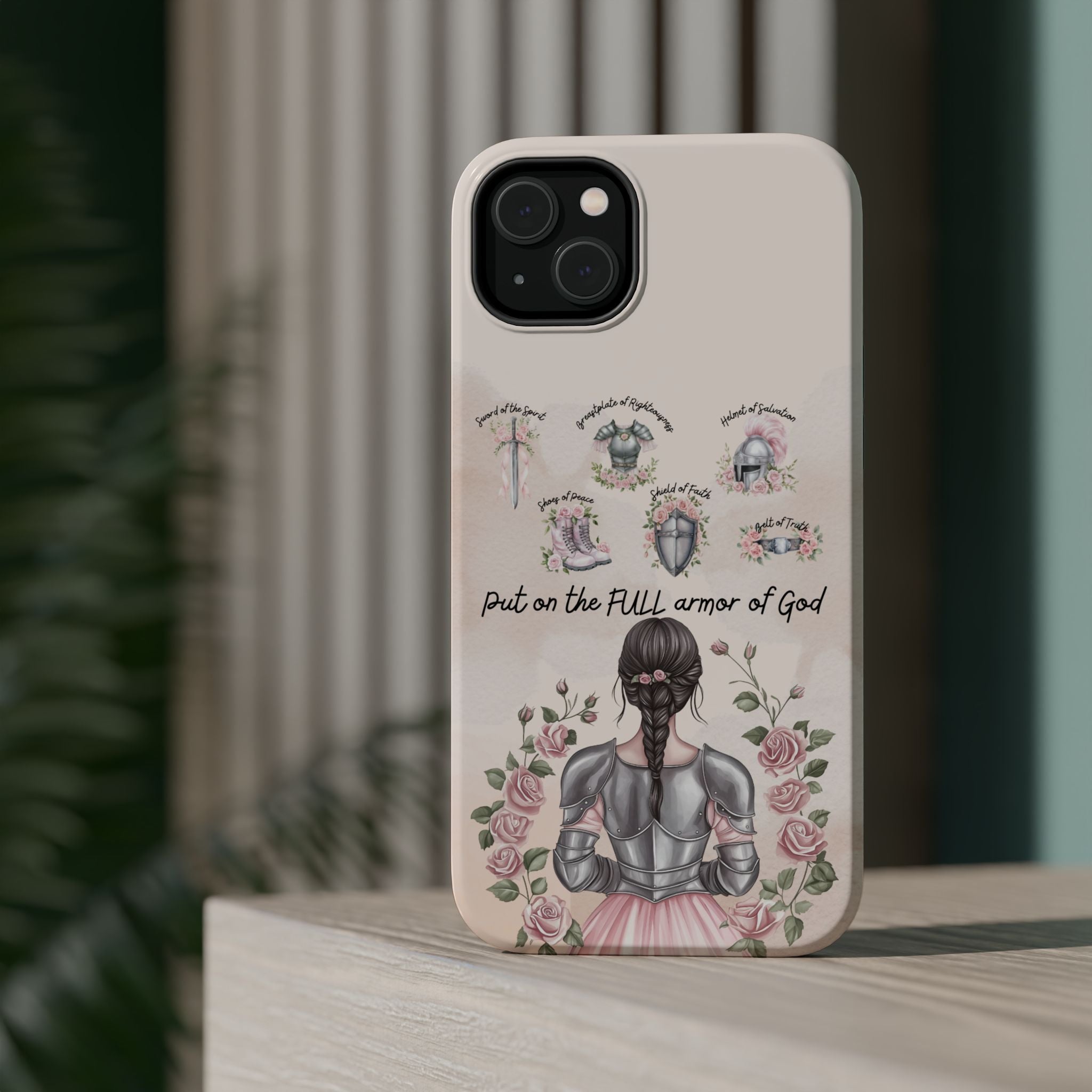 Armor of God Phone Case (dark hair, light skinned woman)