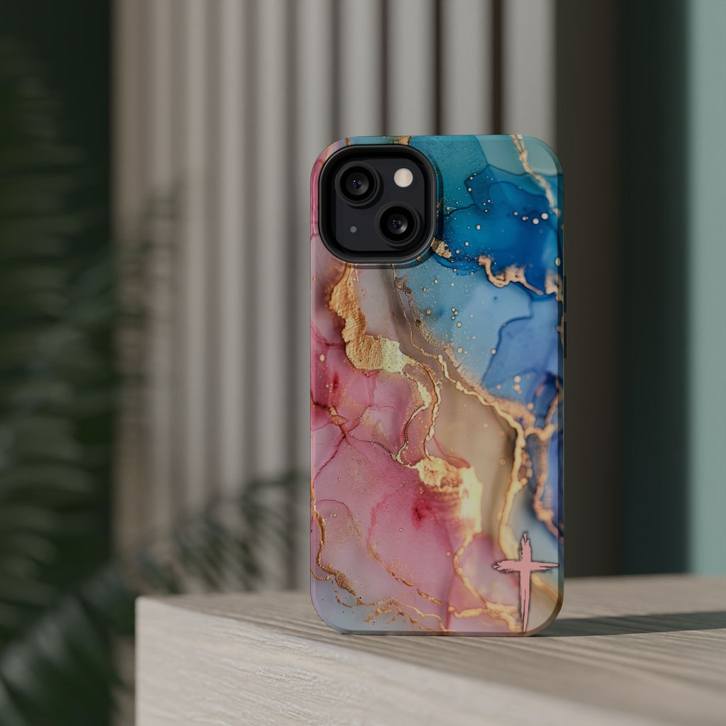 Pink & Blue Marbled MagSafe Phone case