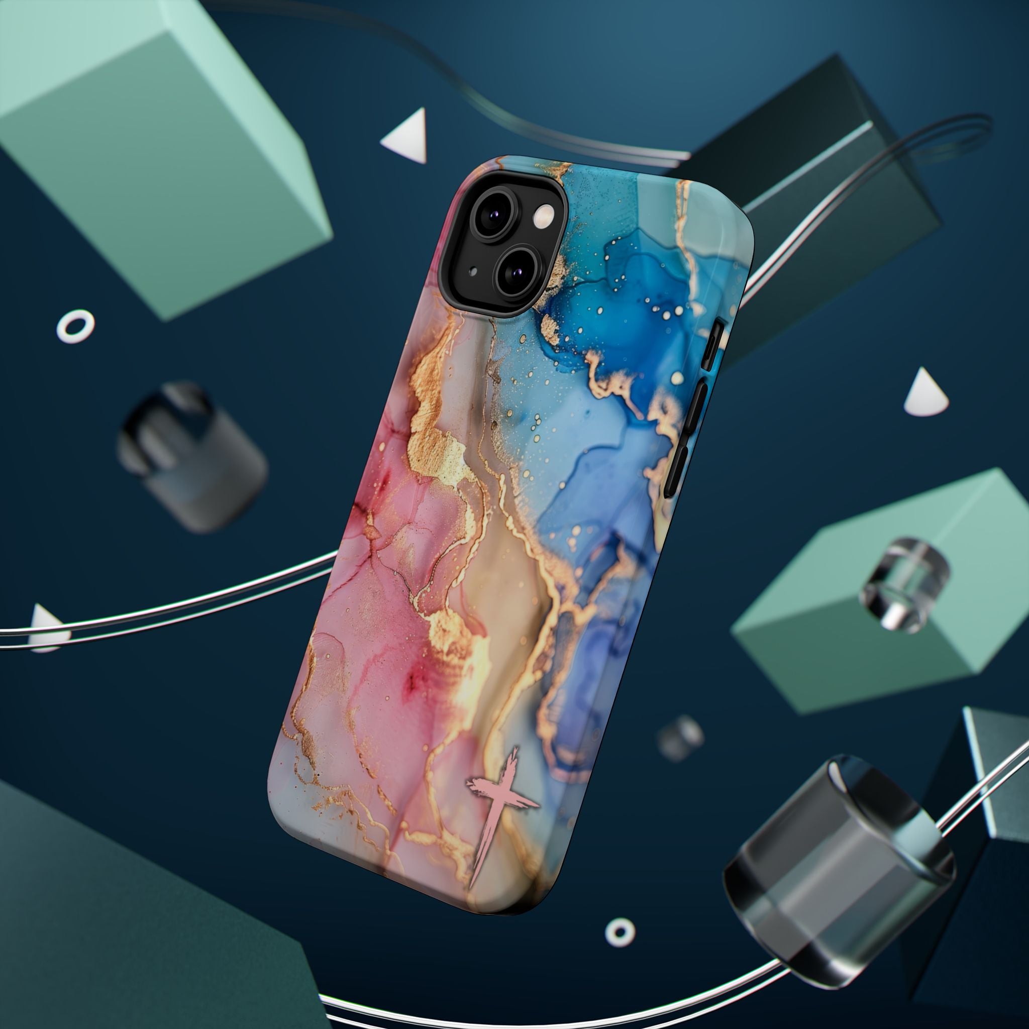 Pink & Blue Marbled MagSafe Phone case