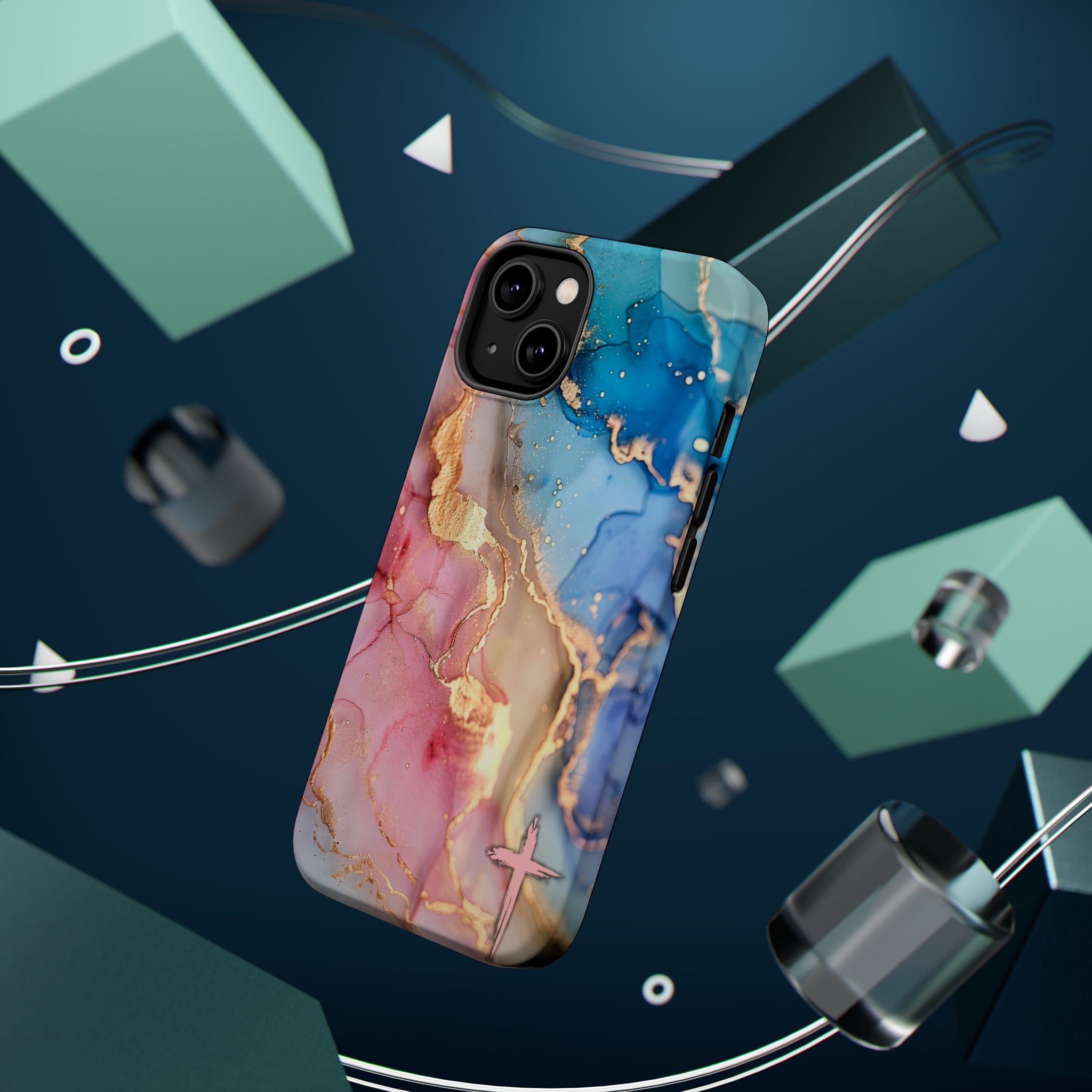 Pink & Blue Marbled MagSafe Phone case