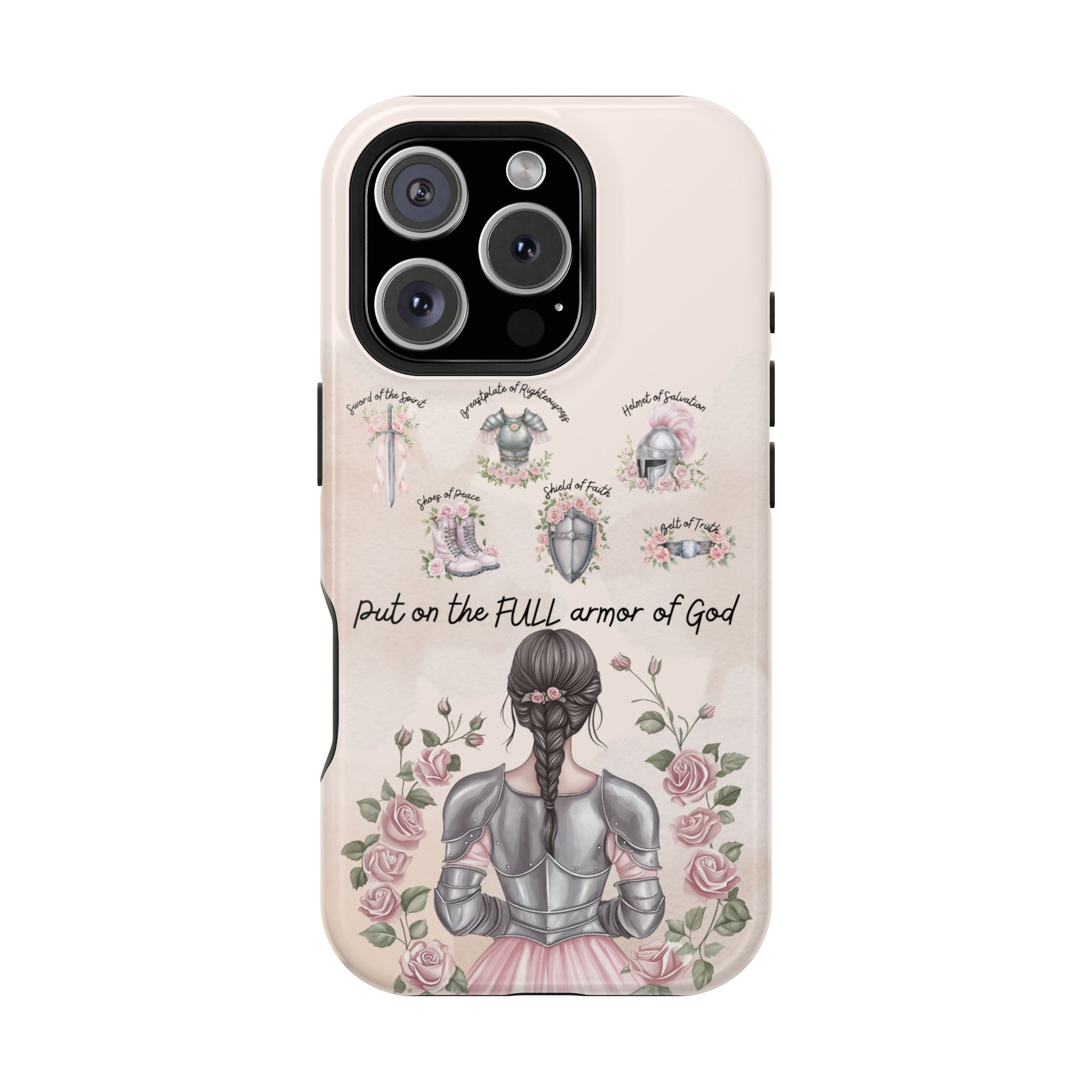 Armor of God Phone Case (dark hair, light skinned woman)