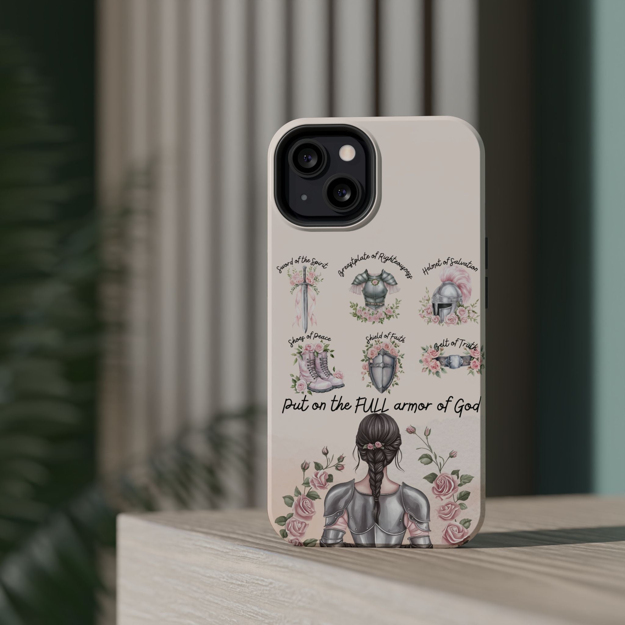 Armor of God Phone Case (dark hair, light skinned woman)