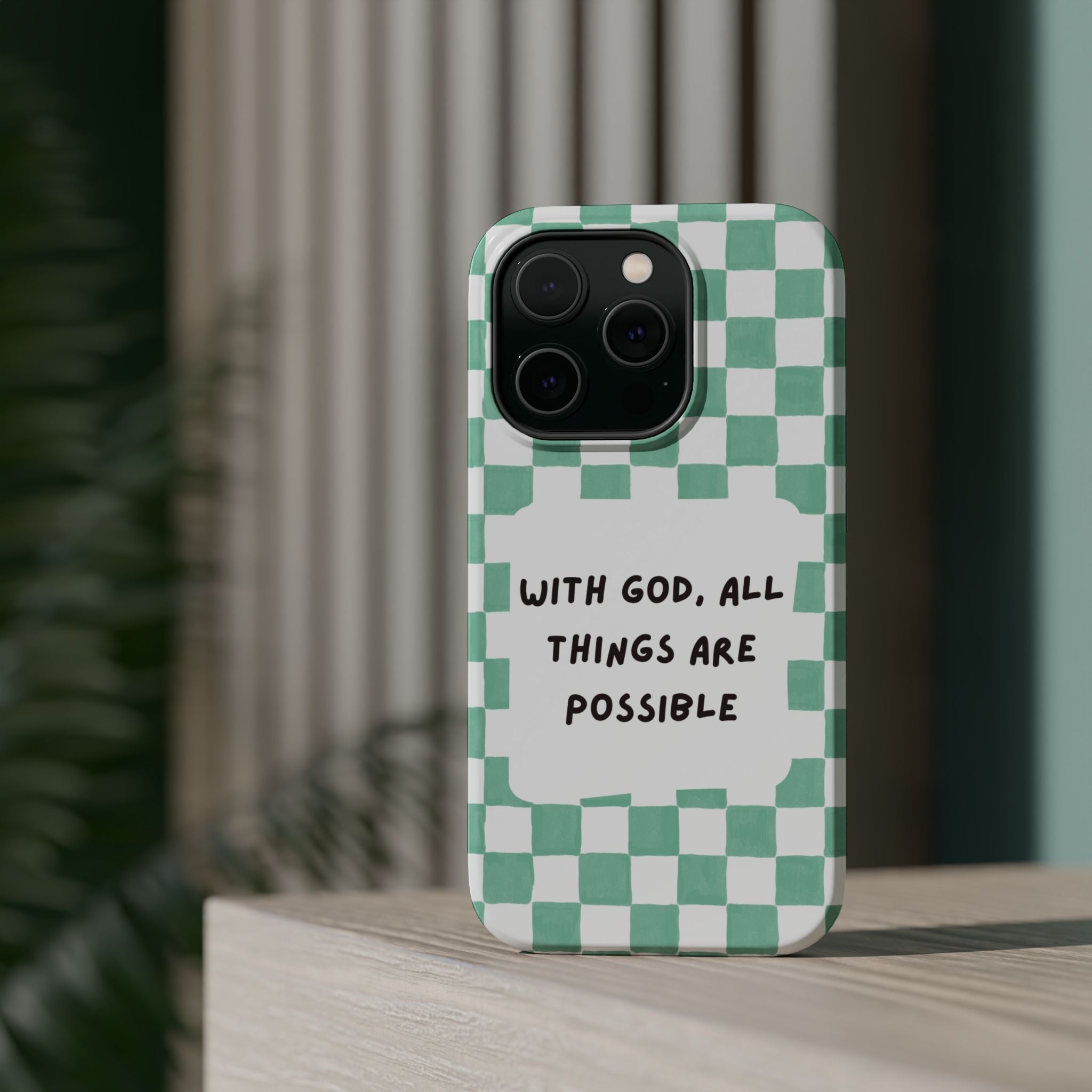 'With God' Checkered Phone Case