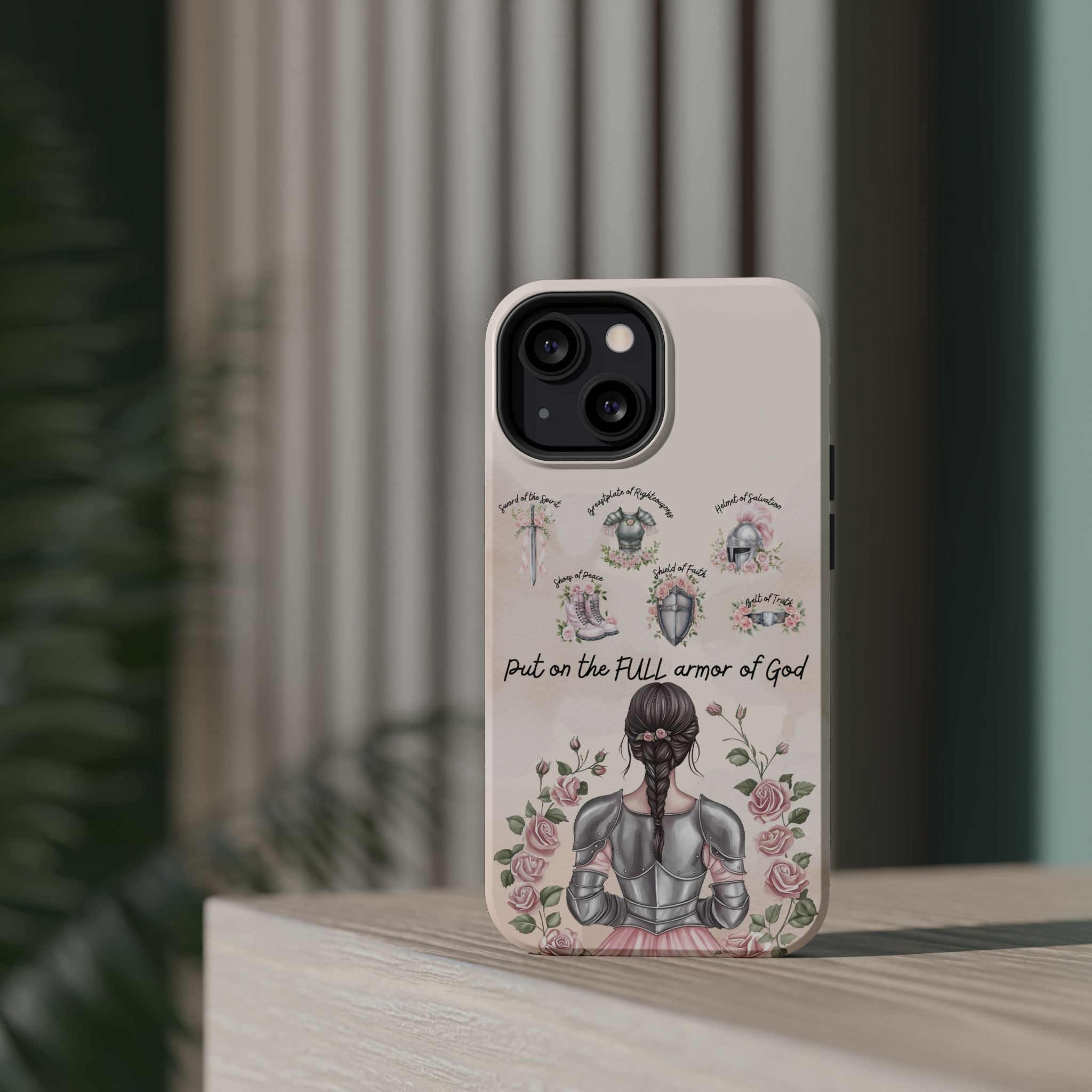 Armor of God Phone Case (dark hair, light skinned woman)