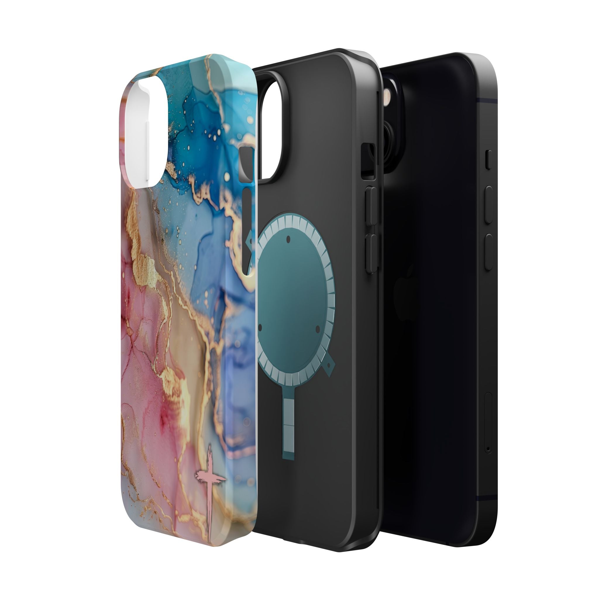 Pink & Blue Marbled MagSafe Phone case