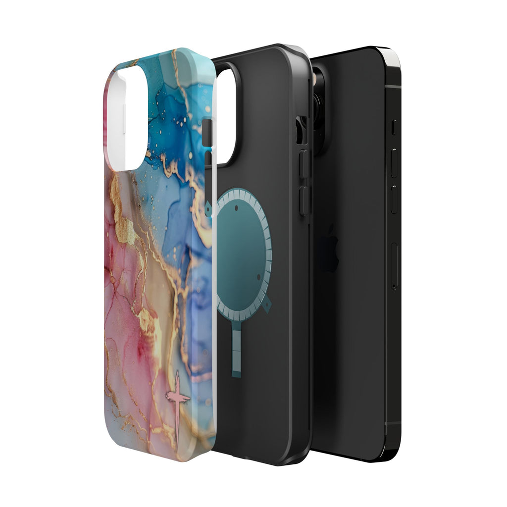 Pink & Blue Marbled MagSafe Phone case