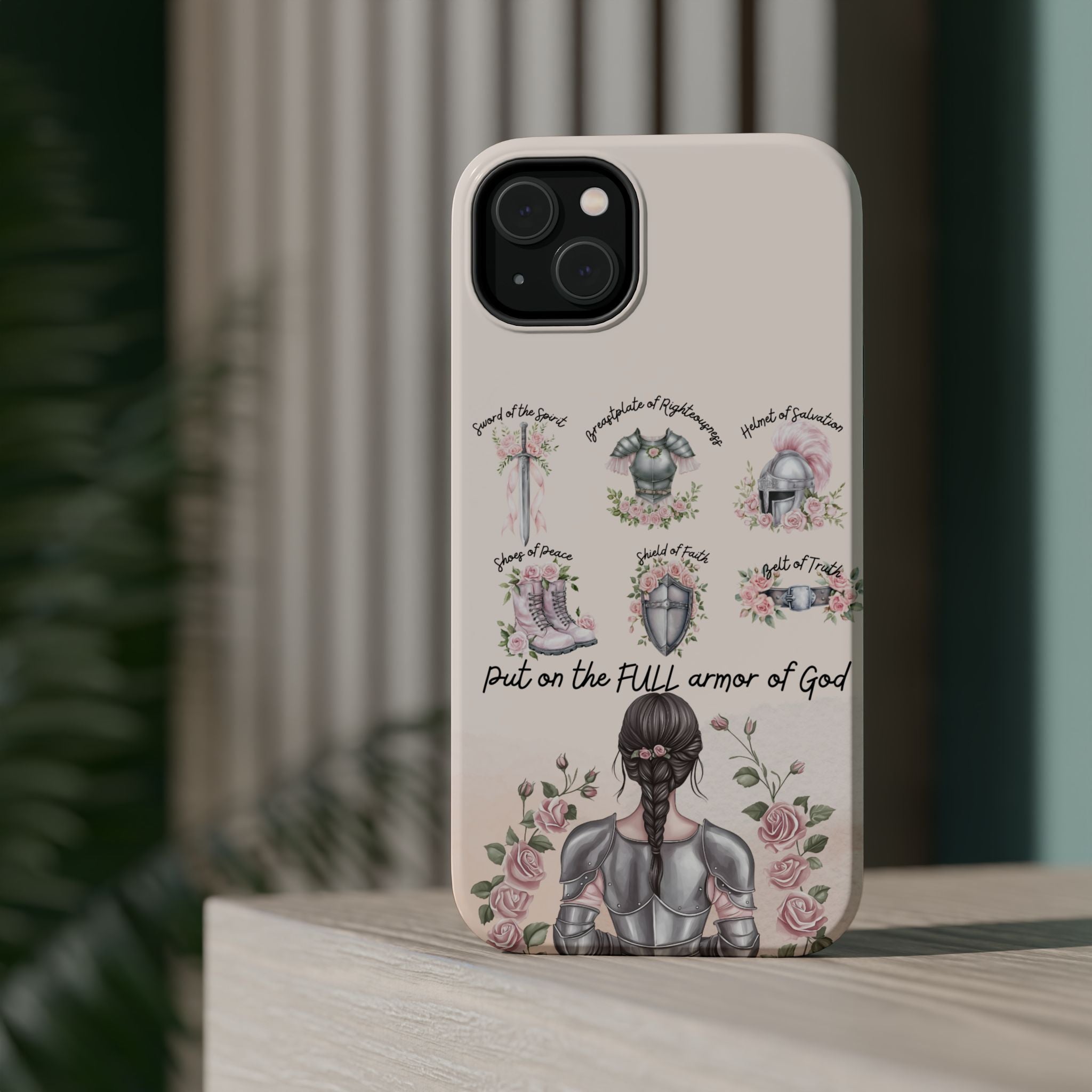 Armor of God Phone Case (dark hair, light skinned woman)