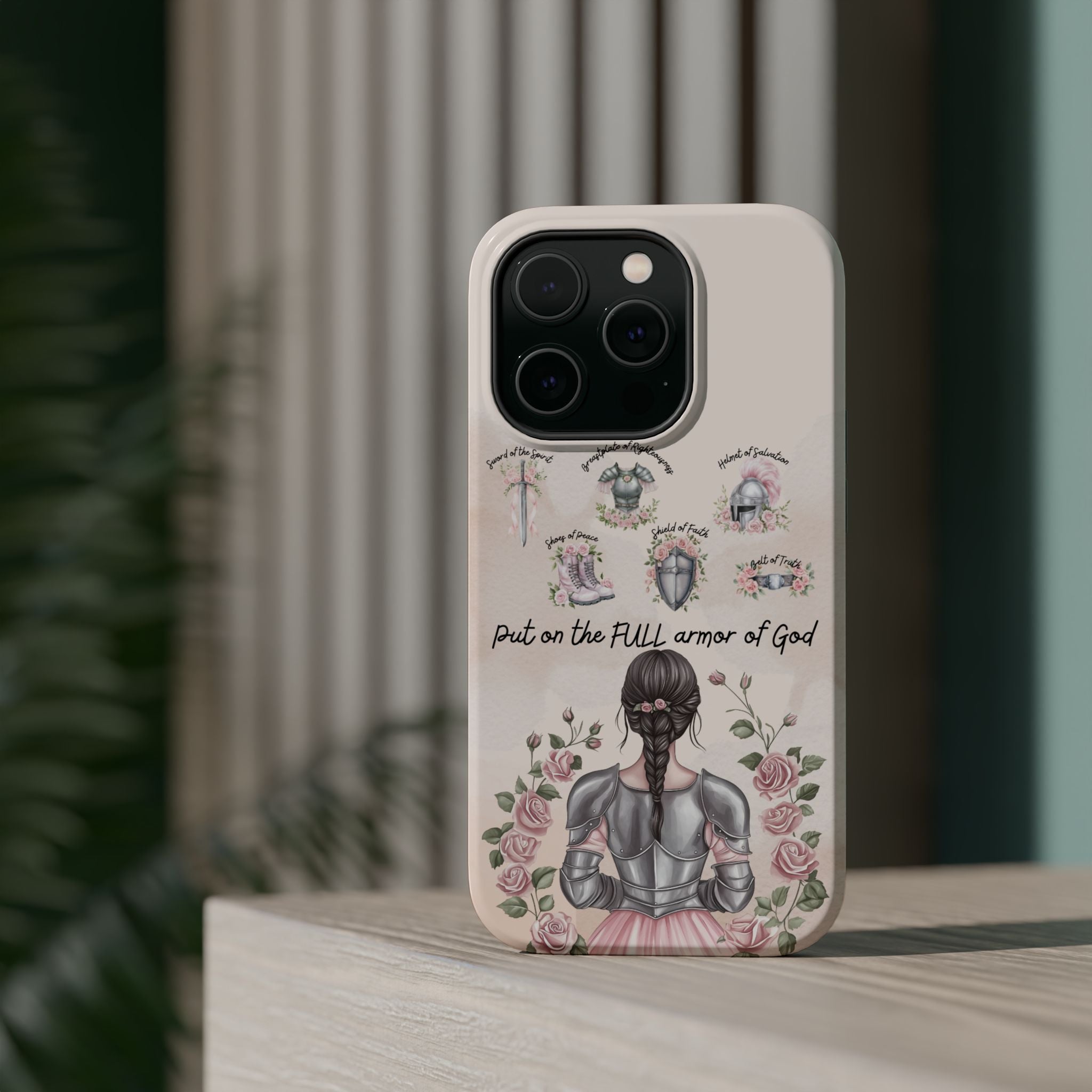 Armor of God Phone Case (dark hair, light skinned woman)