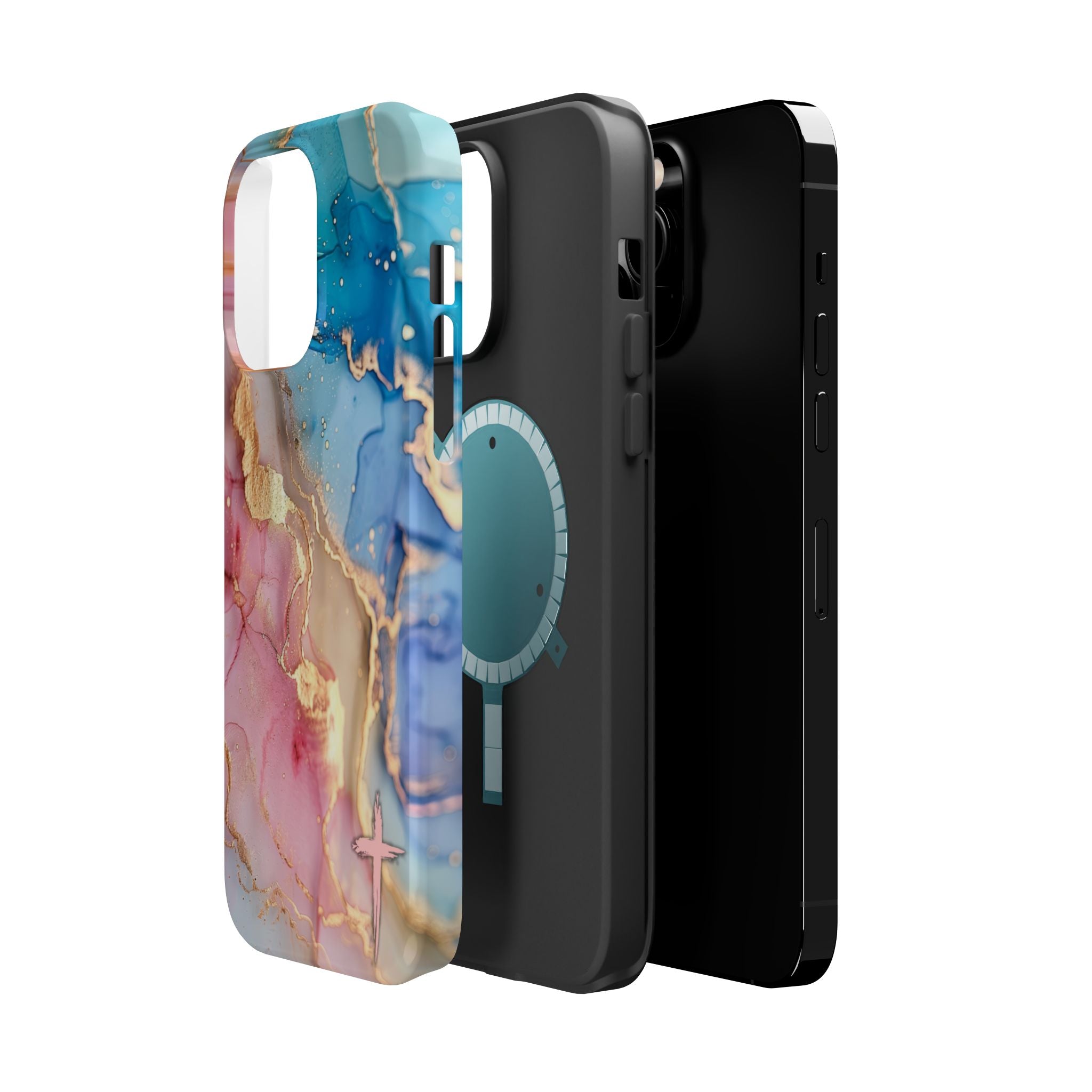 Pink & Blue Marbled MagSafe Phone case