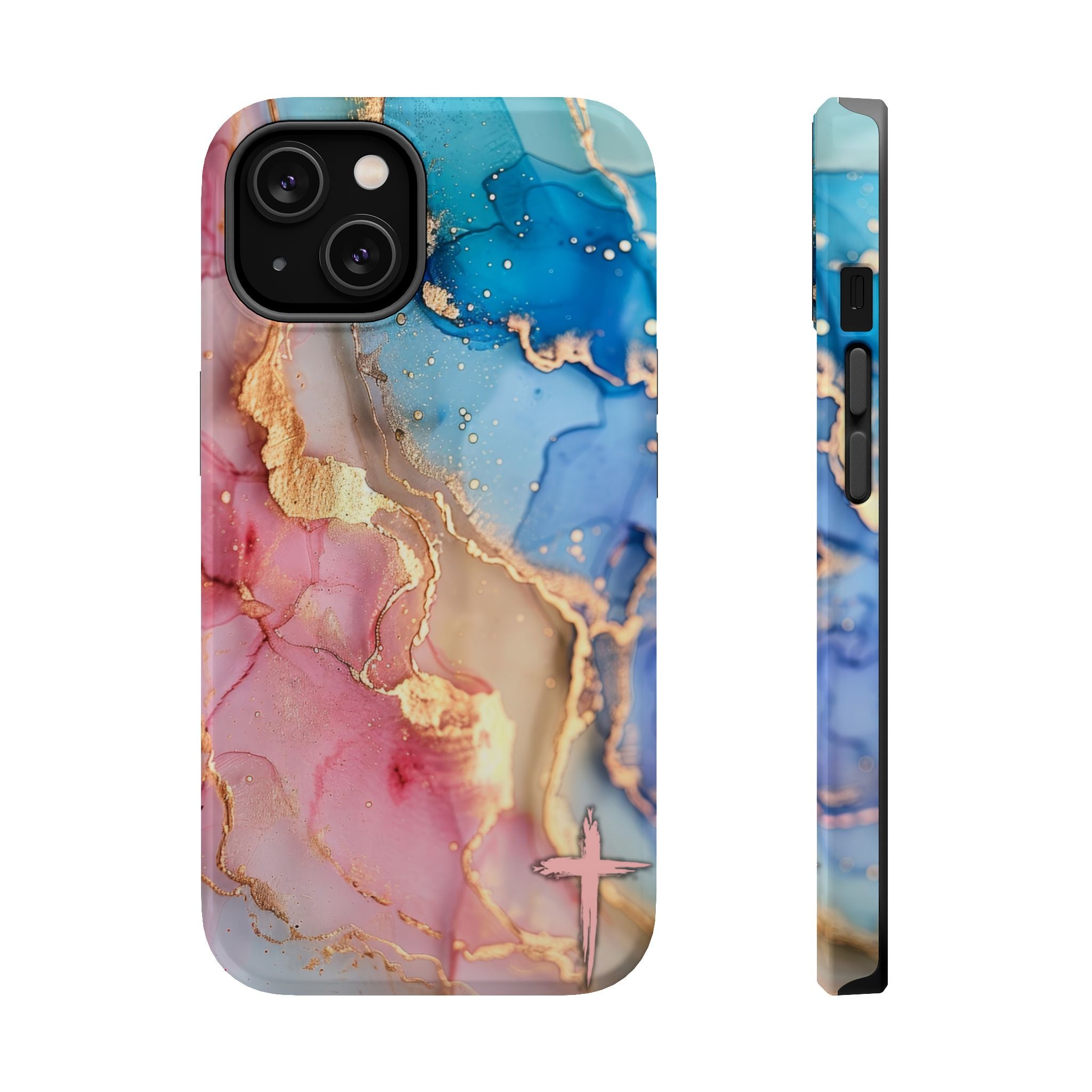 Pink & Blue Marbled MagSafe Phone case