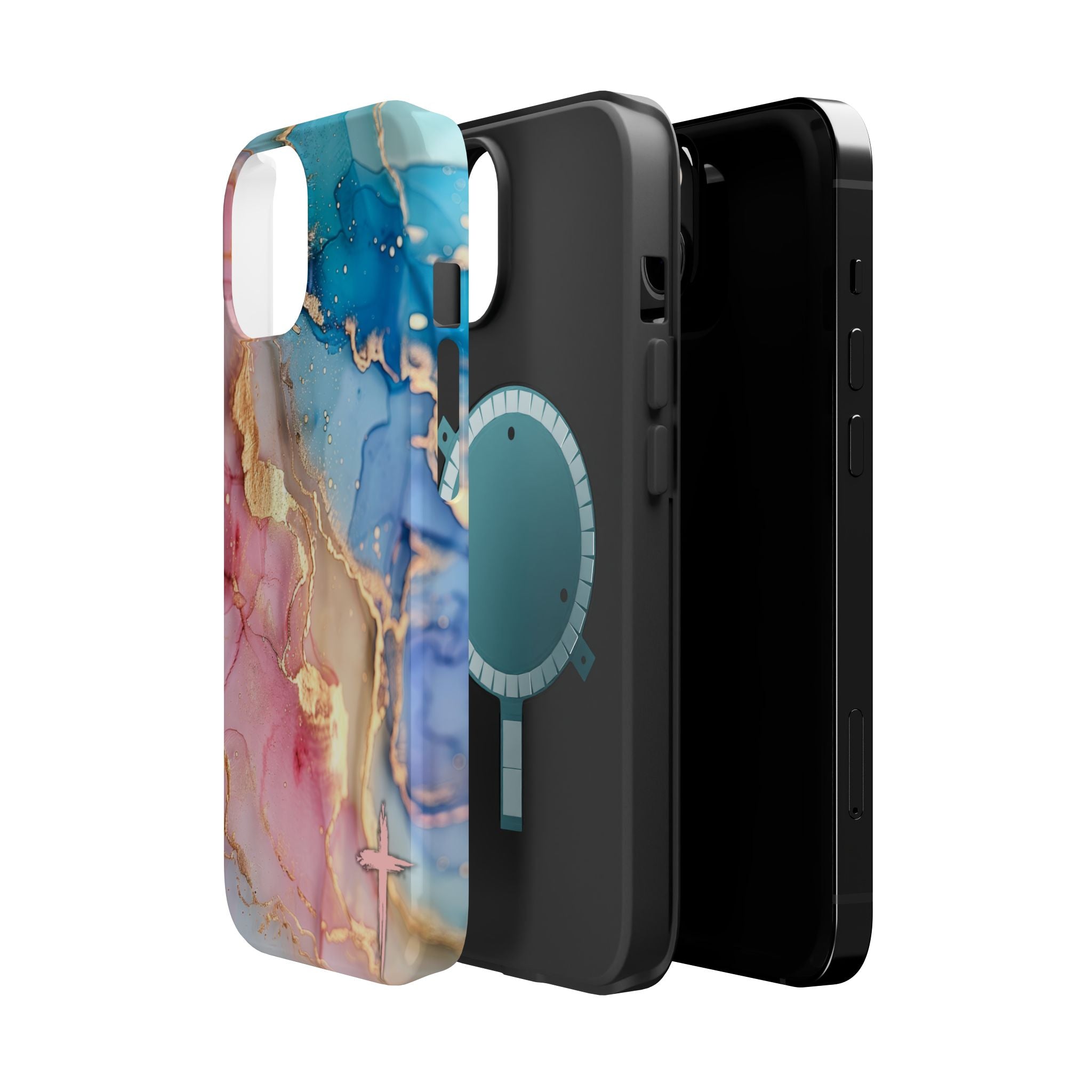 Pink & Blue Marbled MagSafe Phone case